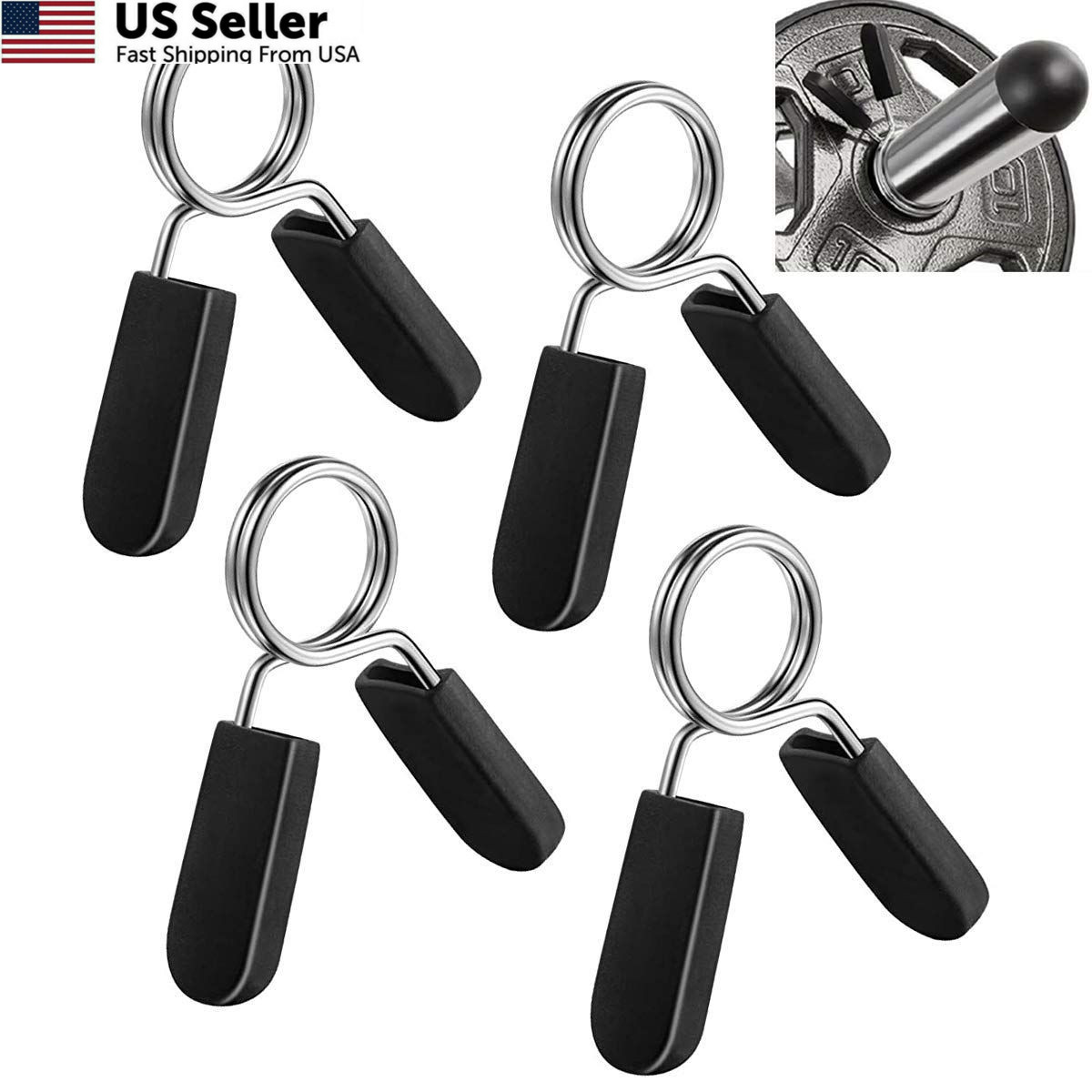4 Pack 1 Inch Spring Clip Collars Weightlifting Barbell Dumbbell Bar Clamps USA