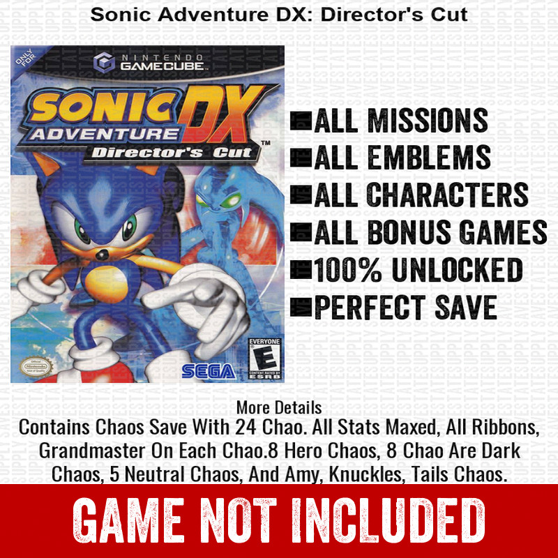 Sonic Adventure DX Director s Cut 100% Nintendo GameCube Memory Card Save CHEATS