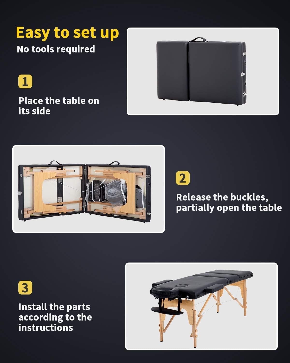 Compact Spa Massage Bed with Tool-Free Setup - 24" Wide Adjustable Table