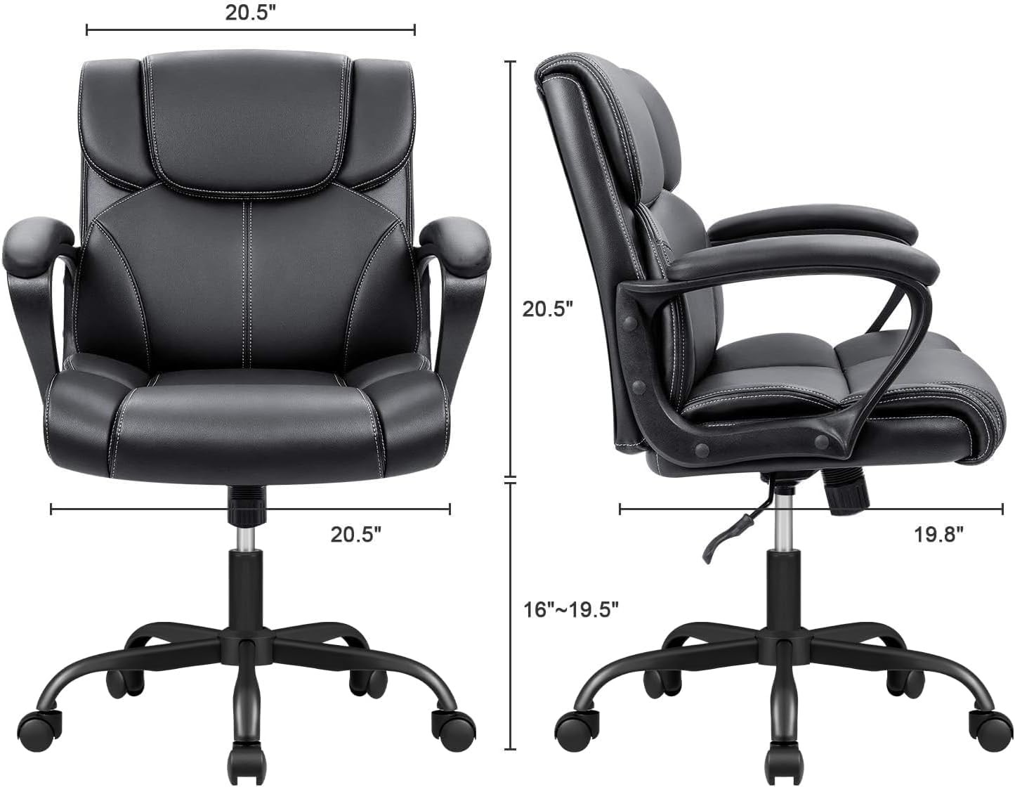 Mid Back Office Chair Swivel Ergonomic Padded Armrests Lumbar Support