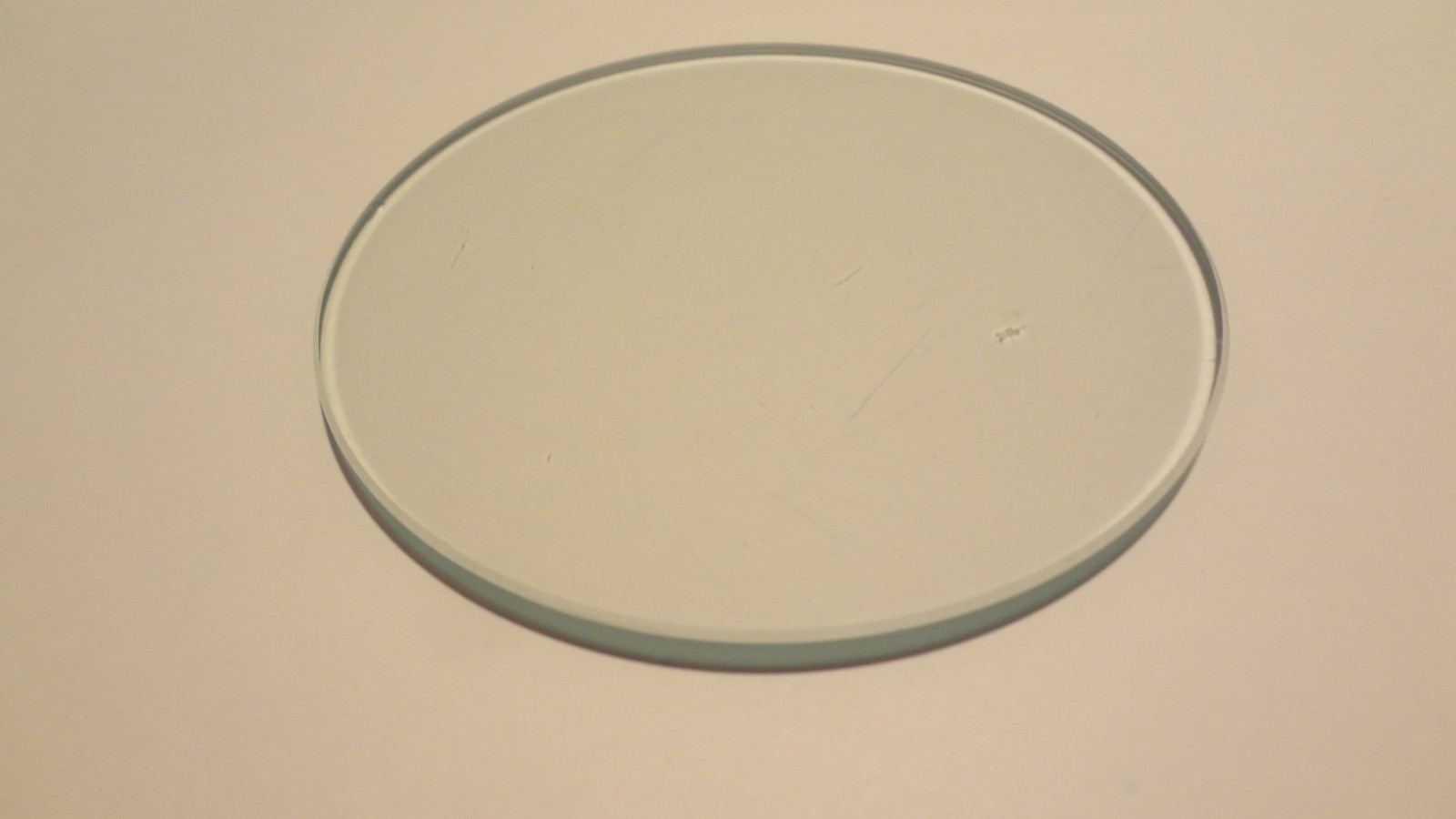 LARGE CLEAR GLASS MICROSCOPE  STAGE PLATE 106MM DIAM X 5MM THICK