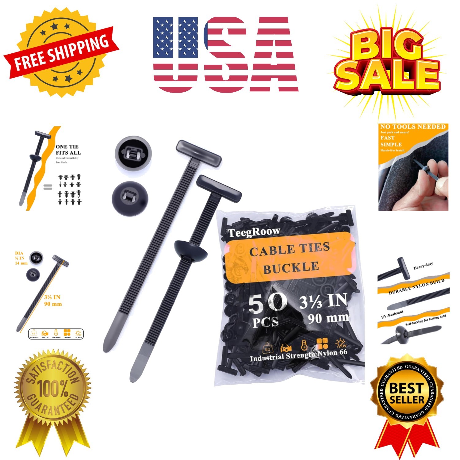 Nylon Universal Cable Tie Buckles for Car - Automotive Zipper Clips, Plastic ...