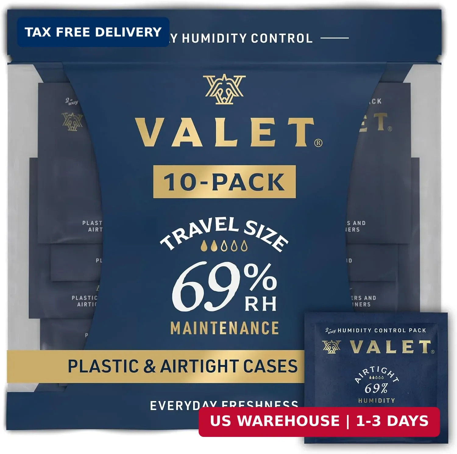 Valet 69% Two-Way Humidity Packs for Travel Containers, 10-Pack, 8g Each | 69% T