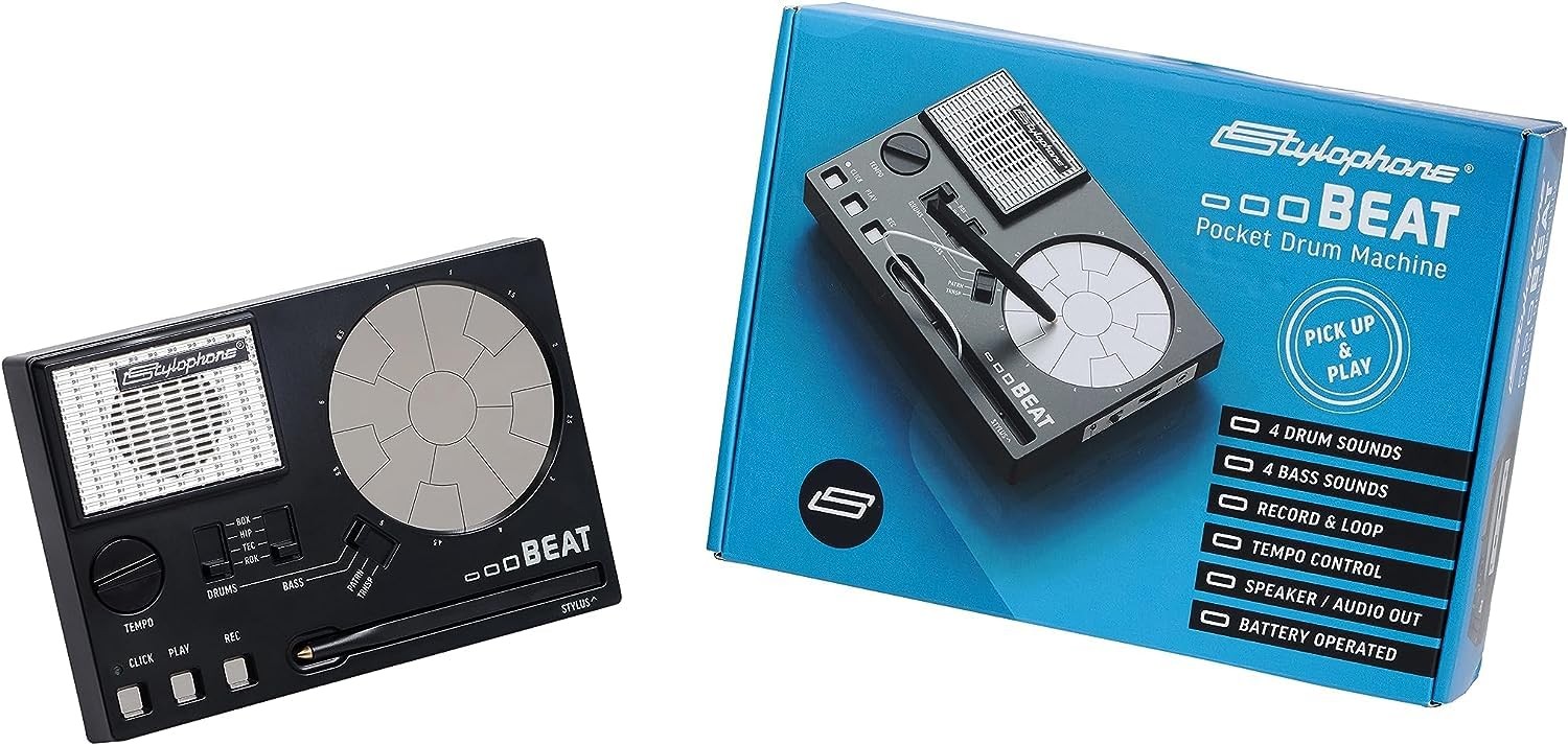 Compact Stylus Drum Machine: 4 Drum Kits & Bass Sounds, Beat & Loop Maker