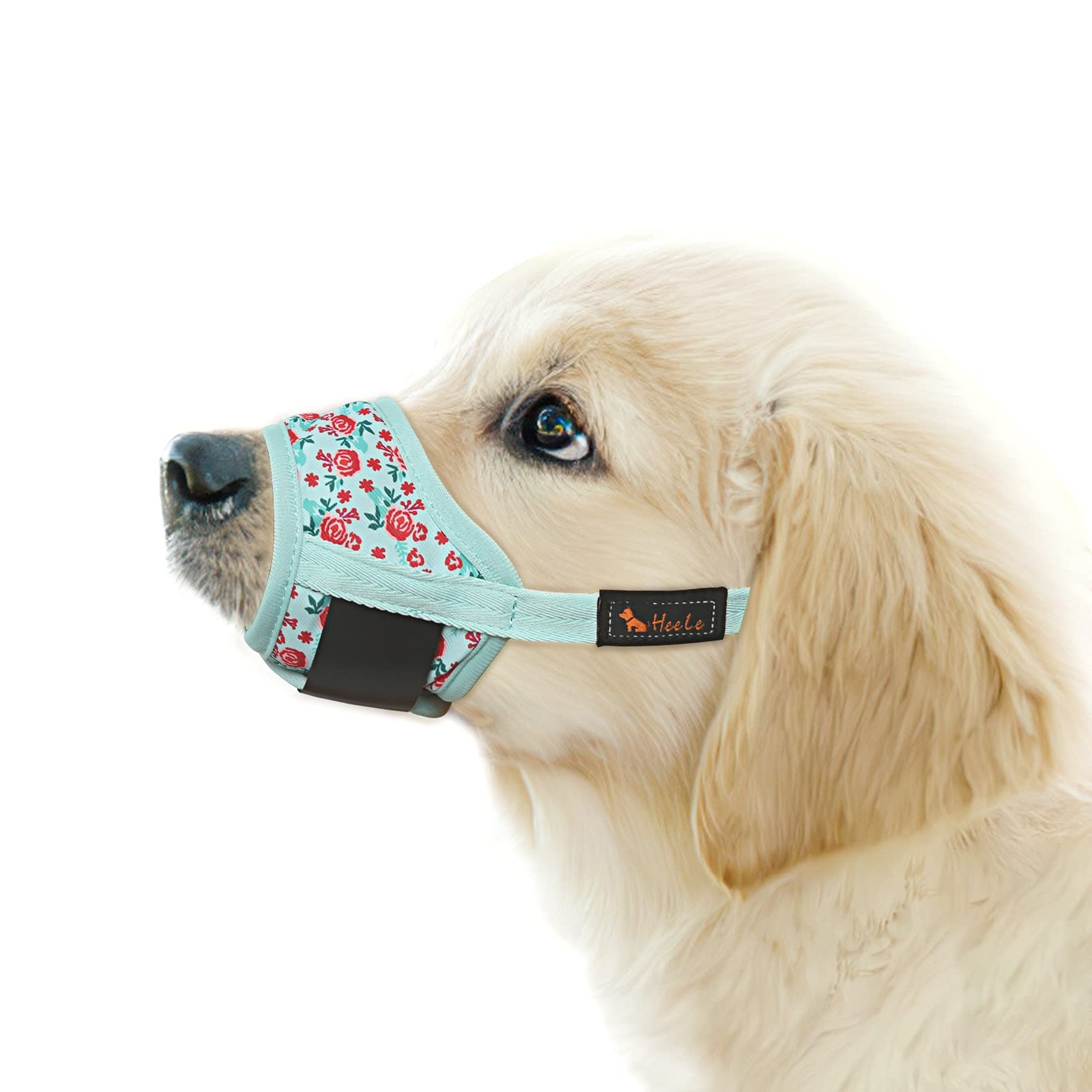 HEELE Dog Muzzle,Soft Nylon Muzzle Anti Biting Barking M, P-Cyan flower