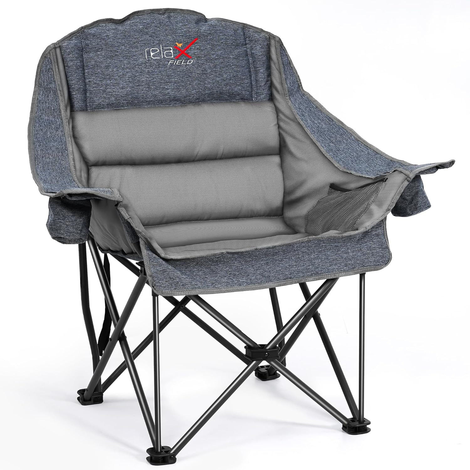 Oversized Camping Chair, Portable Folding Padded Camp Chairs with Side Pocket, C