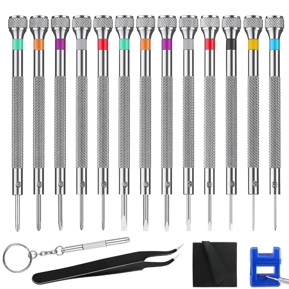 13PCS Professional Watch Screwdriver Set, BEBEEPOO Micro Precision Silver