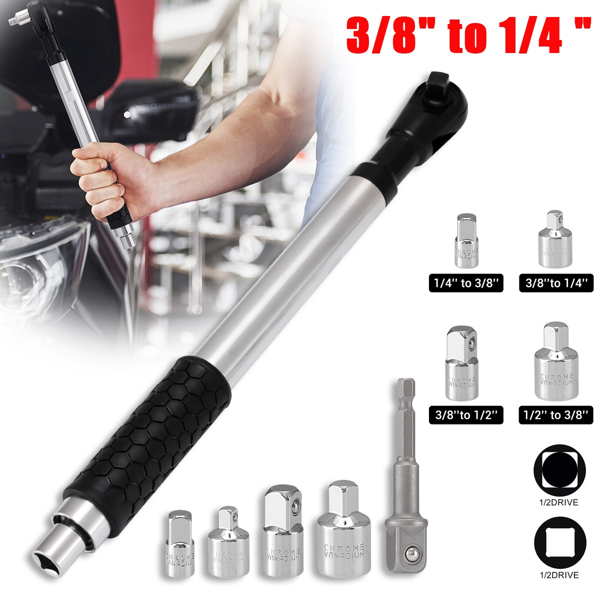 1/2" Offset Extension Wrench Impact Ratchet Extender for Electric Drill 3/8" 1/4