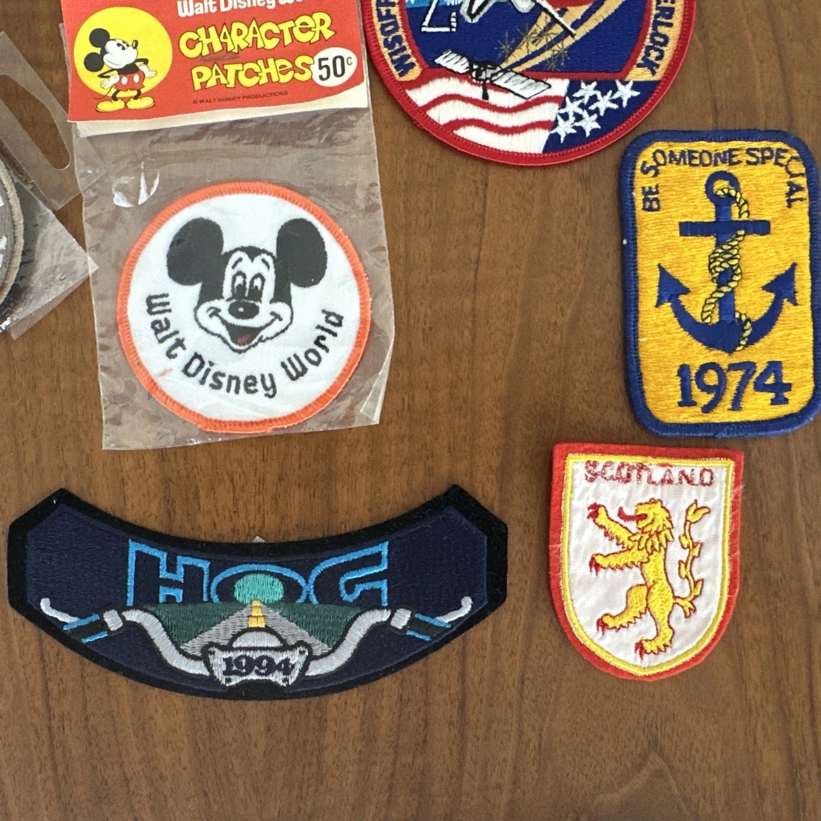 Lot Of 7 Vintage Patches NASA Space Shuttle, Mickey Mouse, Motorcycle, Stihl