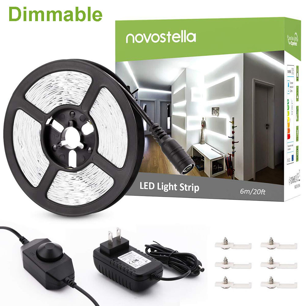 LED Strip Lights 20-40ft Dimmable Cold White Room 6000K Day Lights Cuttable