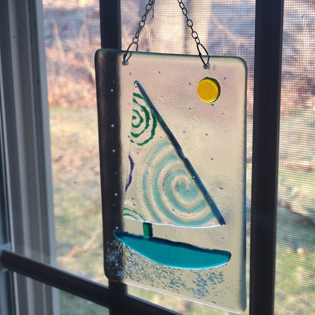 Handmade Glass Sailboat Suncatcher