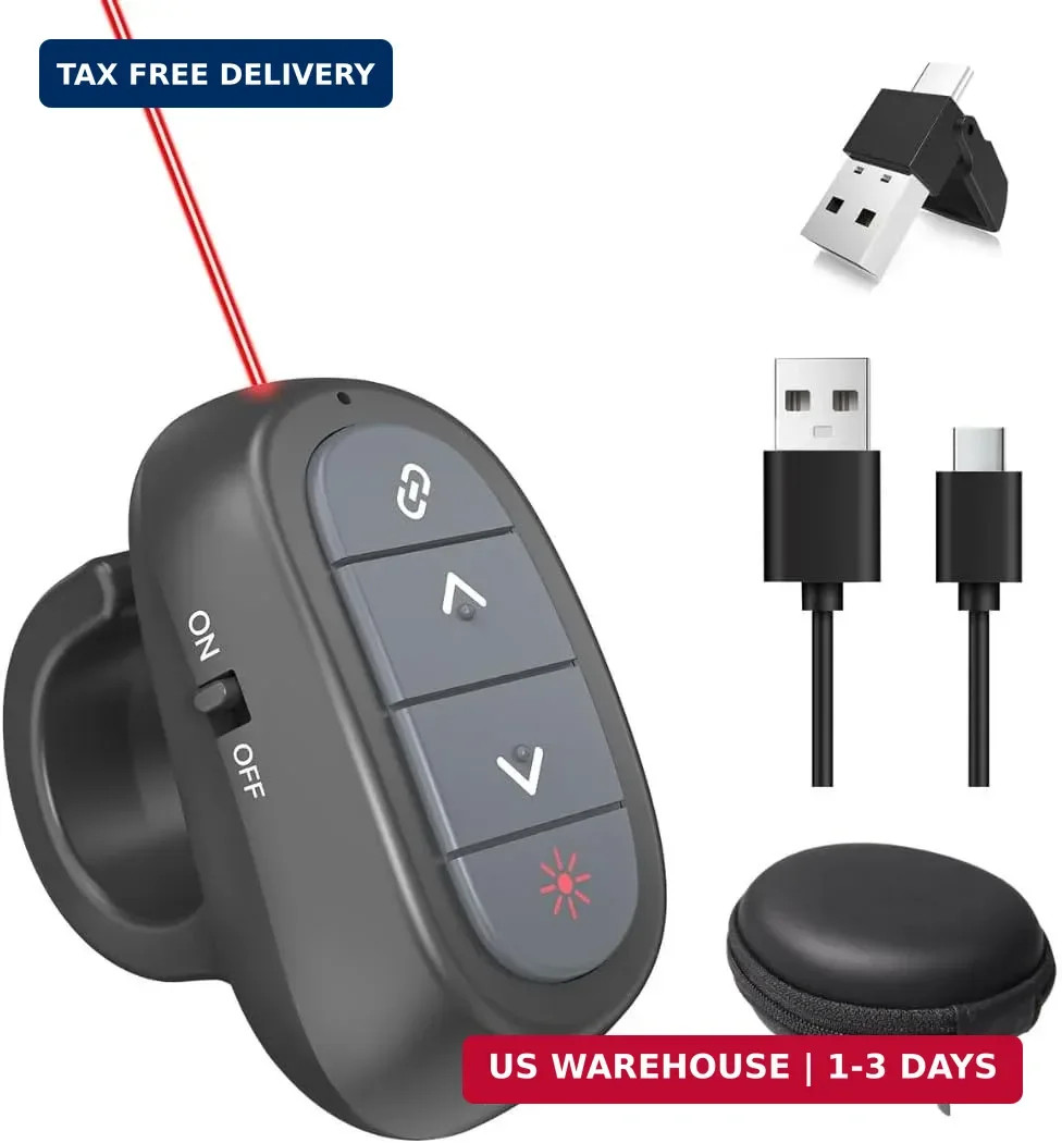 Ring-Style Presentation Clicker, Wireless Presenter Remote with USB Receiver(USB