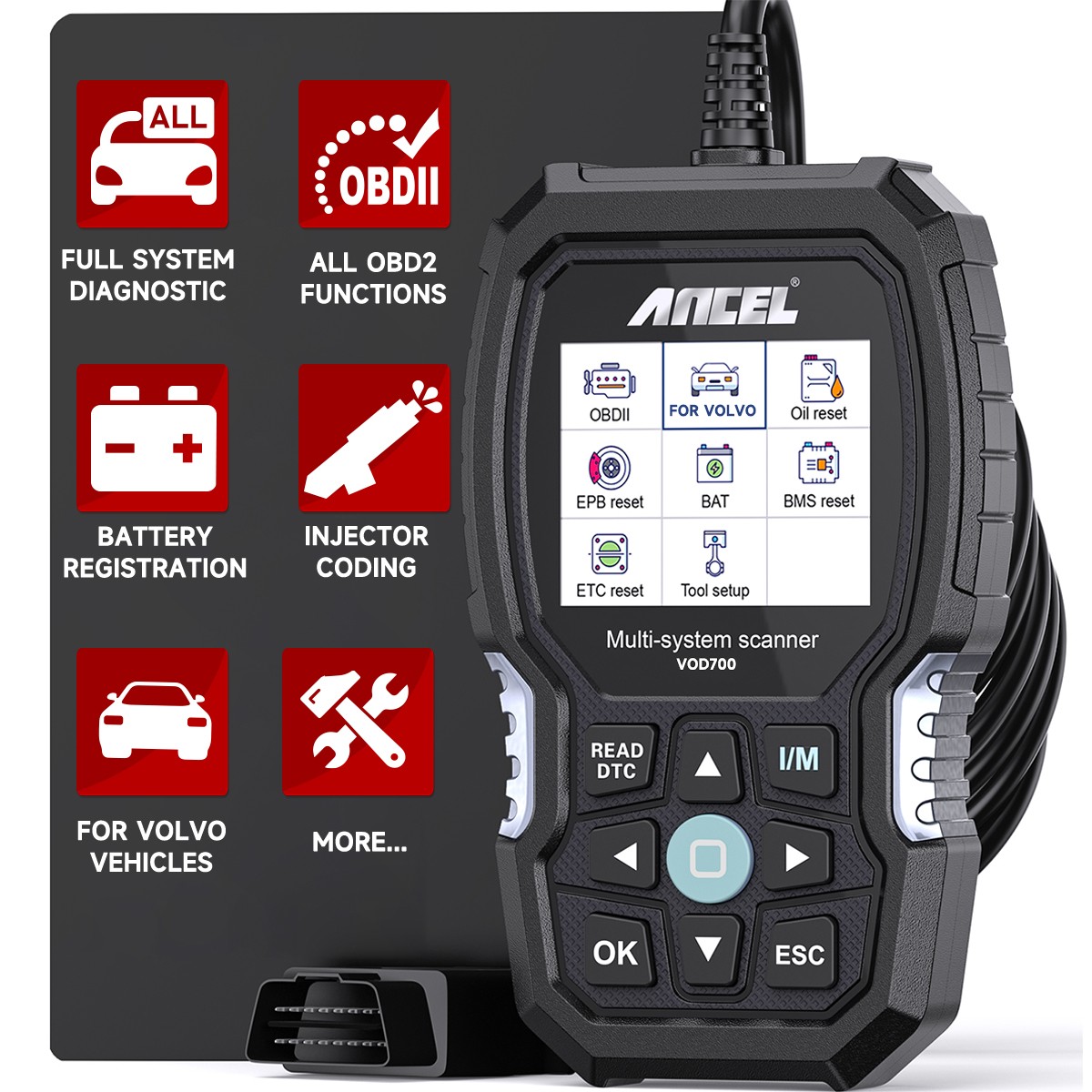 ANCEL VOD700 for VOLVO All System OBD2 Scanner Diagnostic Tool TPMS Oil Reset