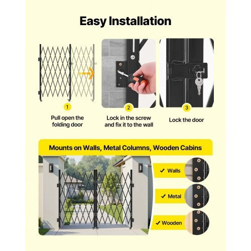 Double Folding Security Gate, Lockable Scissor Gate with 360?° Swivel Caster