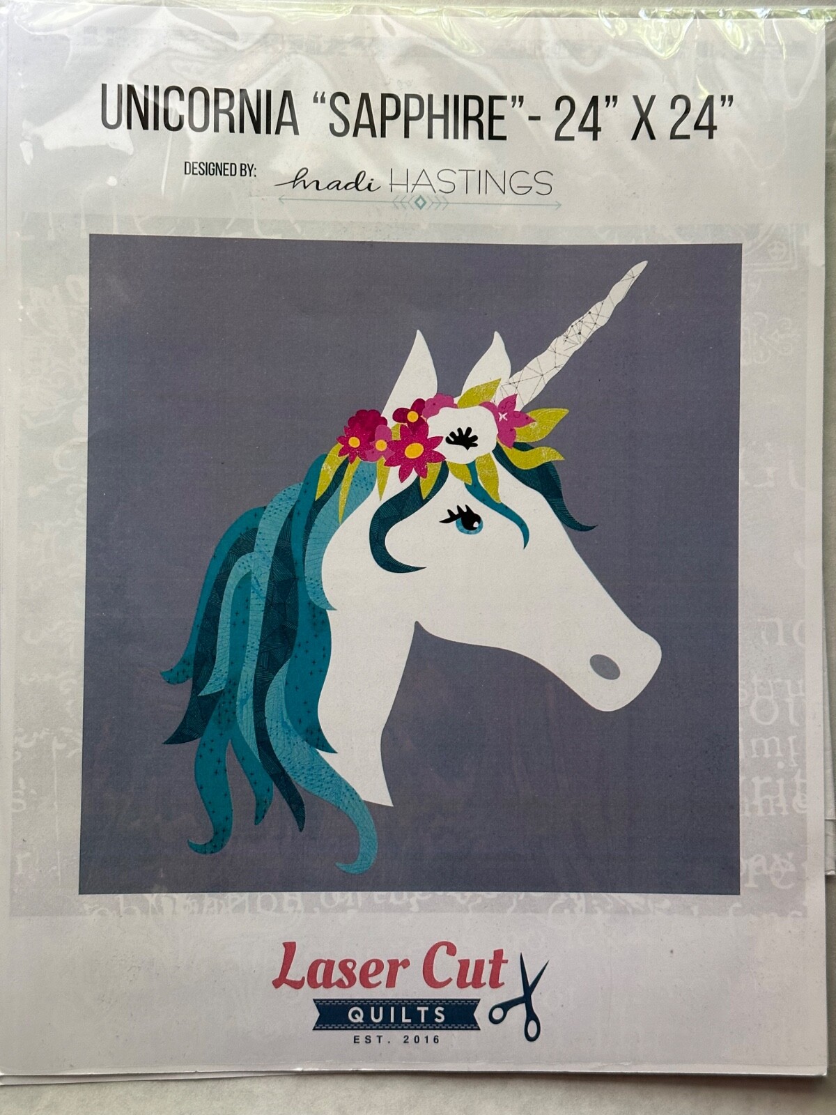 Unicorn "Sapphire"  24  x24  Laser cut quilt square pattern