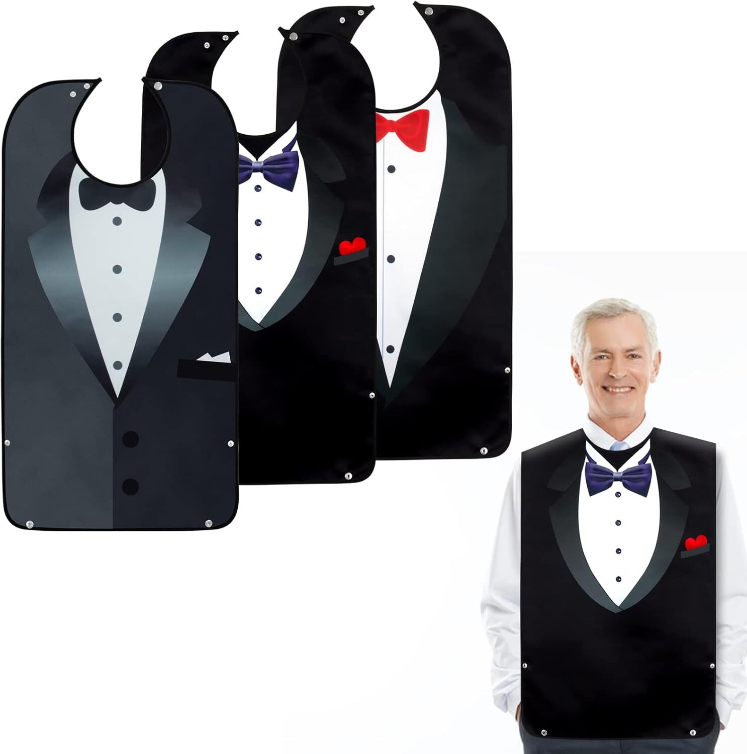 3 Pack Adult Bibs for Men Washable Reusable Eating Bibs Style 1