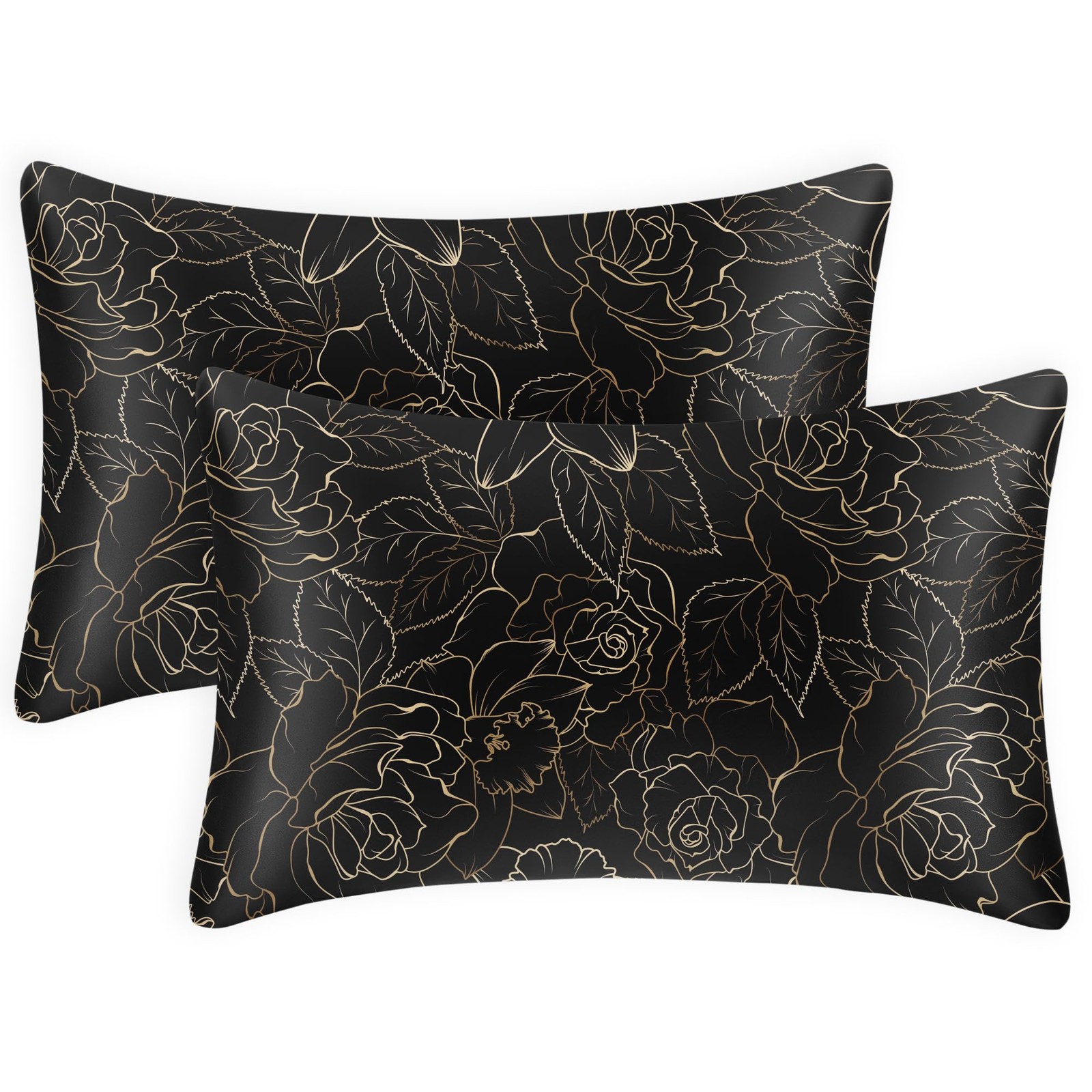 EXQ Home Satin Pillowcase for Hair and Standard(20"x26"), 06 Rose on Black