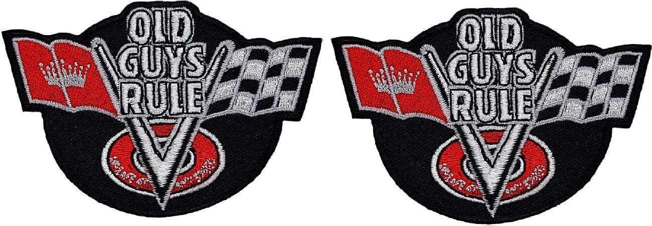 Old Guys Rule Checkered Flag Corvette Patch  | 2PC iron on or Sew   3.5"x2.5"
