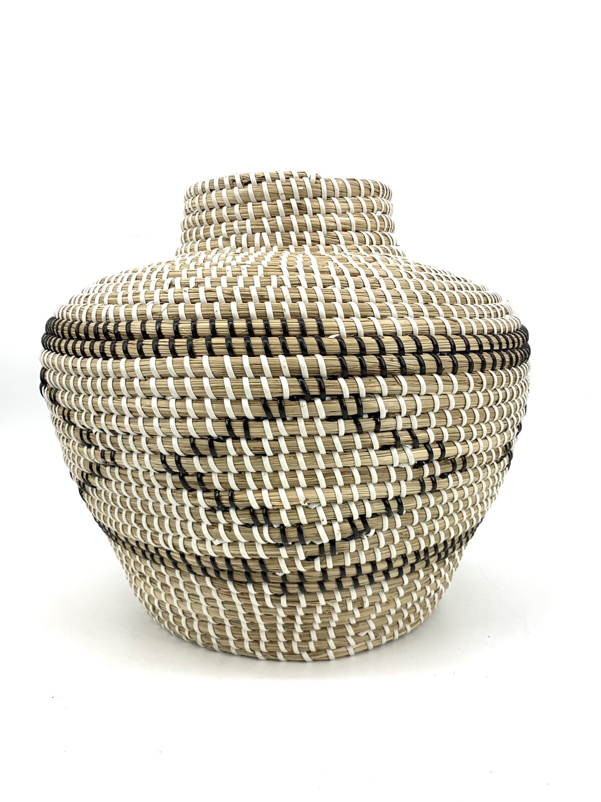 Vintage Large Coiled Diamond Pattern Southwestern Basket Vase