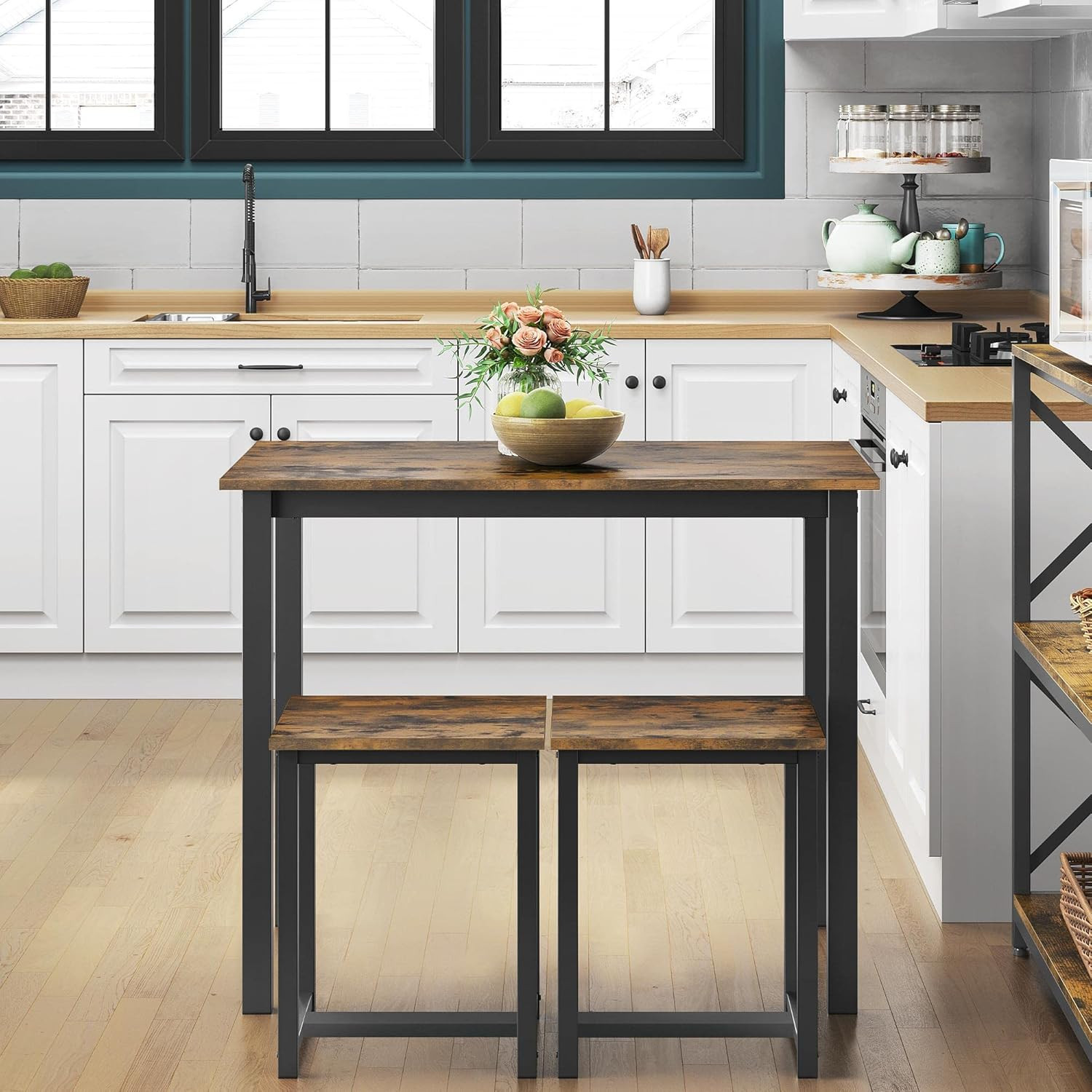 3 Piece Dining Table Set - Kitchen Table & Chair Set - Breakfast Nook Table W/ 2