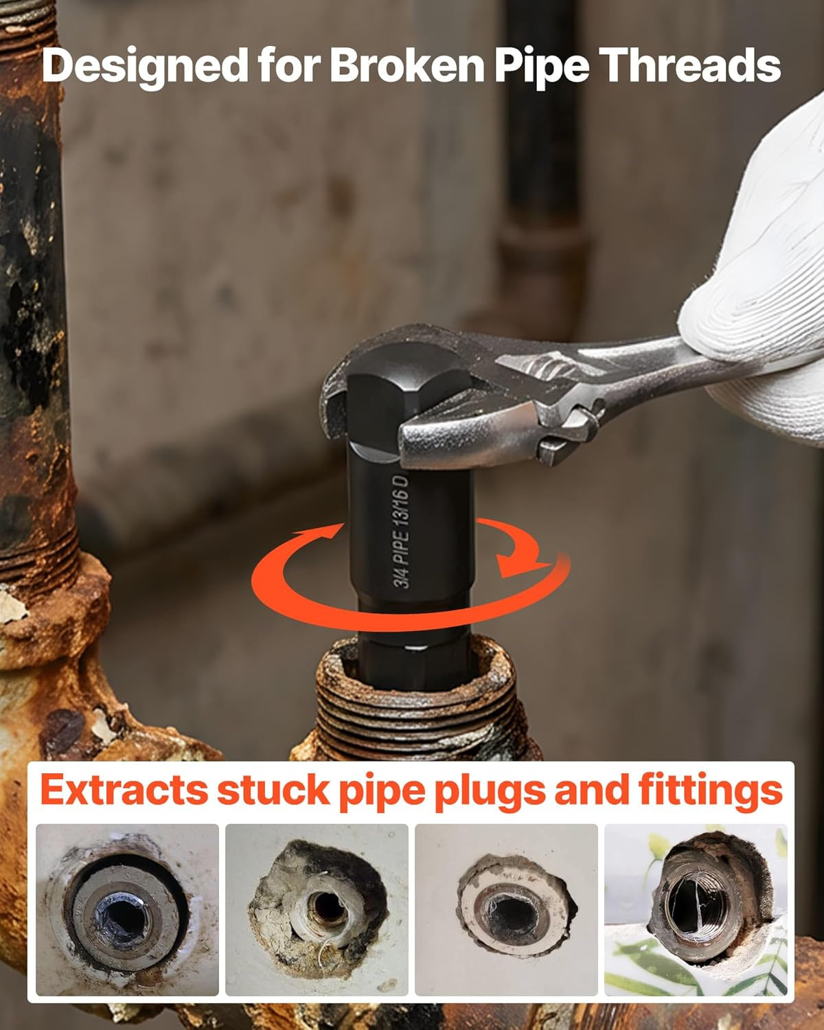 Pipe Extractor Set, 9 Pieces Heavy Duty Steel Broken Pipe Extractors, with Solid