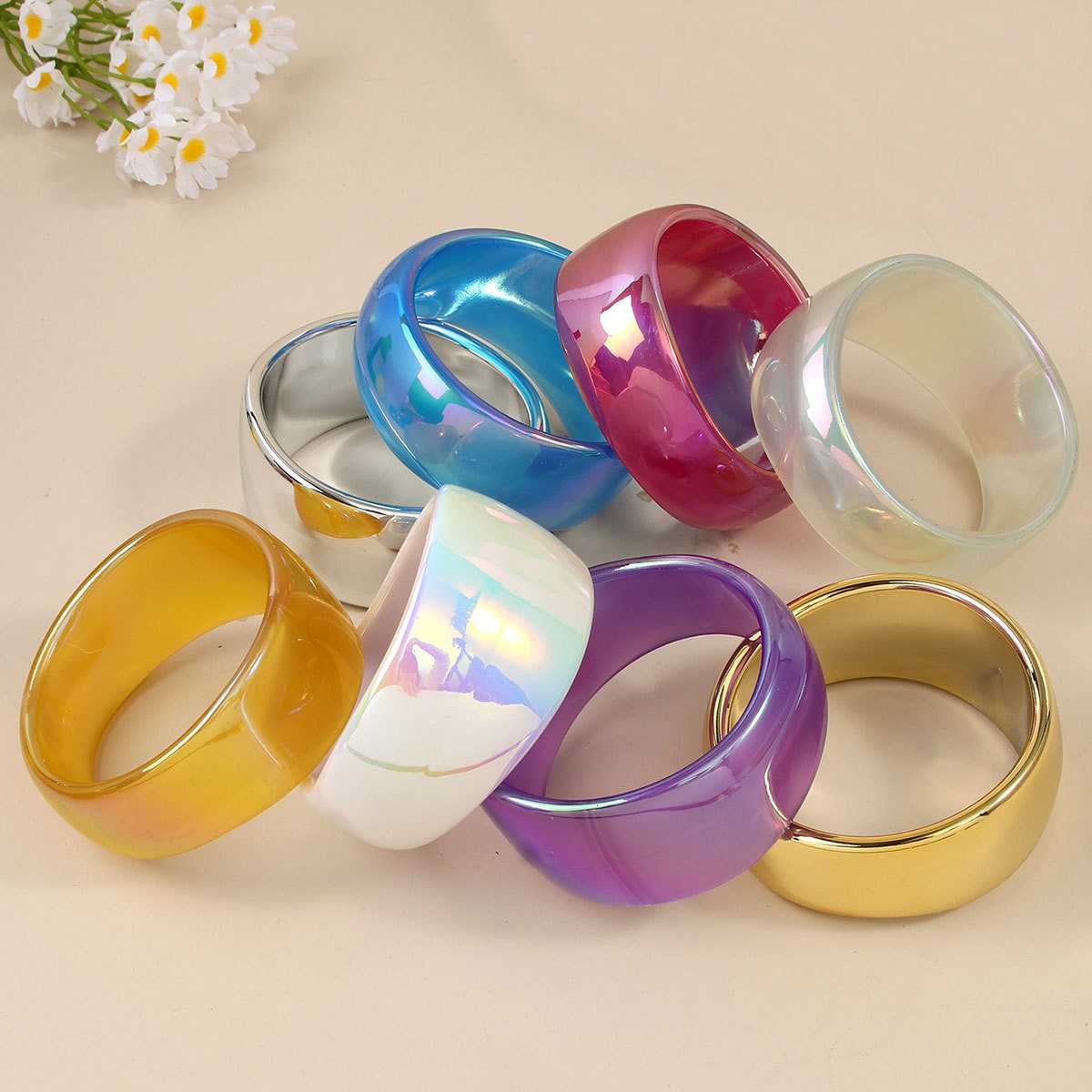 Multi Colored Dazzling Wide Face Bracelet Made of Acrylic Resin