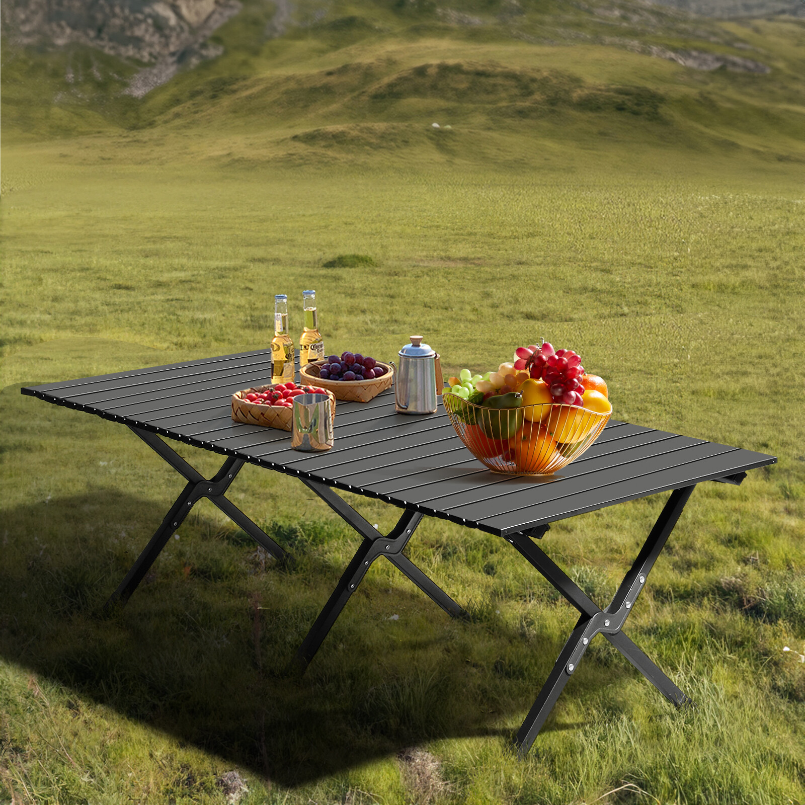 Folding Camping Table Portable Picnic Table Lightweight Roll Up Side Table Black