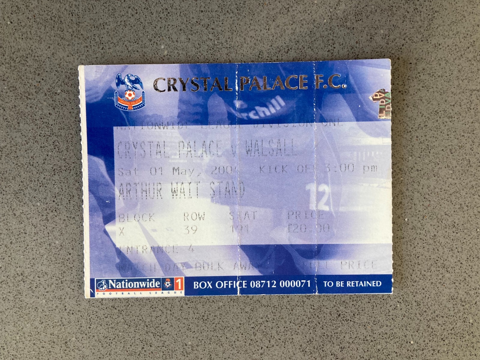 Crystal Palace v Walsall 2003-04 Match Ticket