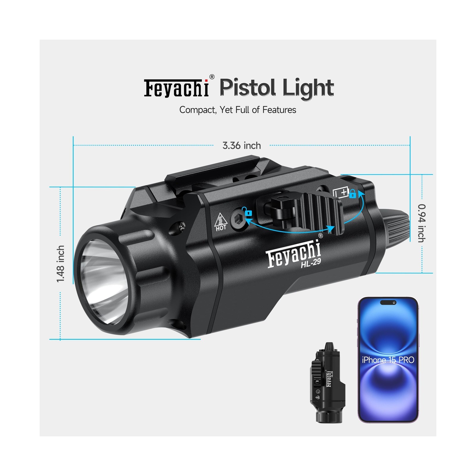 Feyachi Tactical Flashlight - 1500 Lumens Rail Mounted Flashlight, with 5 Int...