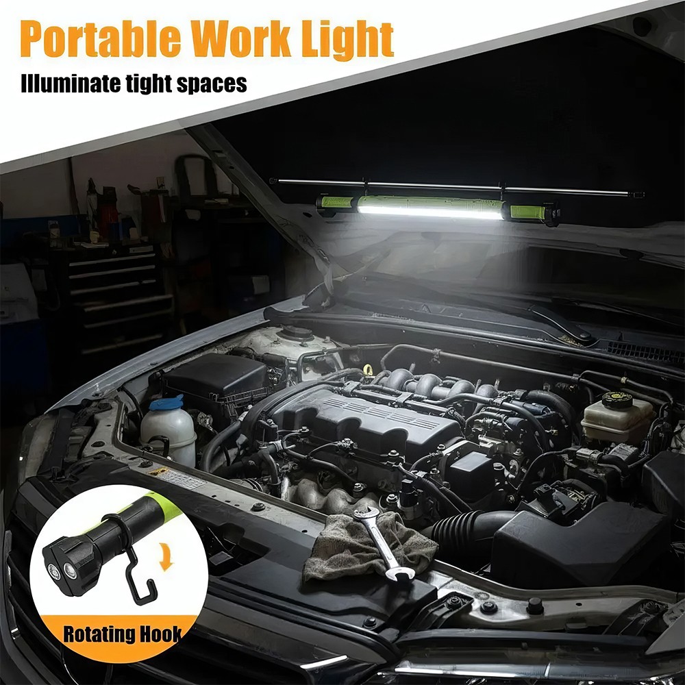 Under Hood Work Light Bar LED Magnetic Light with Hooks Cordless Rechargeable
