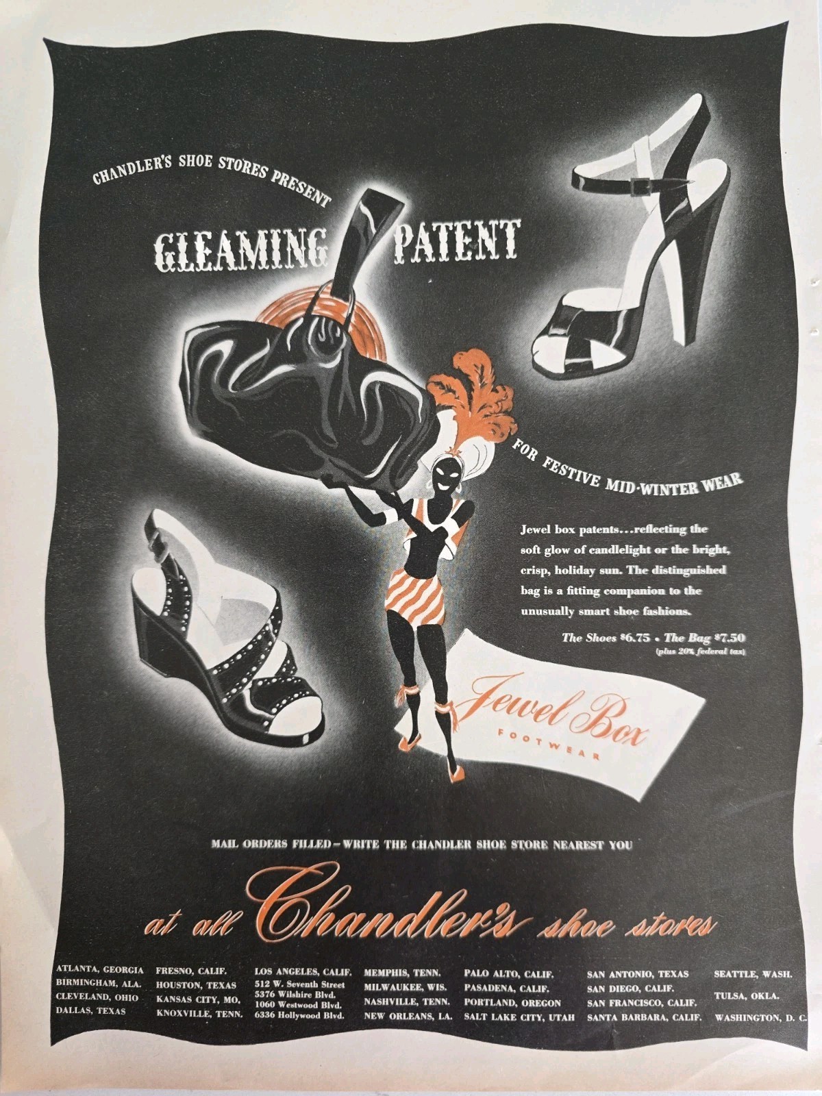 1945 Women's Chandler's gleaming patent leather jewel box footwear shoes Ad