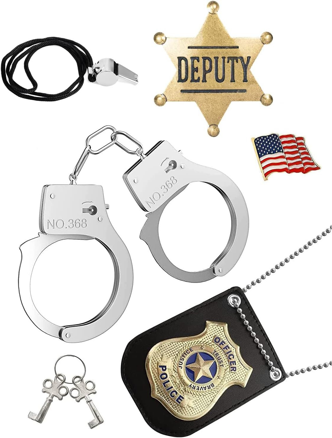 Police Badge Police Pretend Play Toy Set for Metal Handcuffs with Key American F