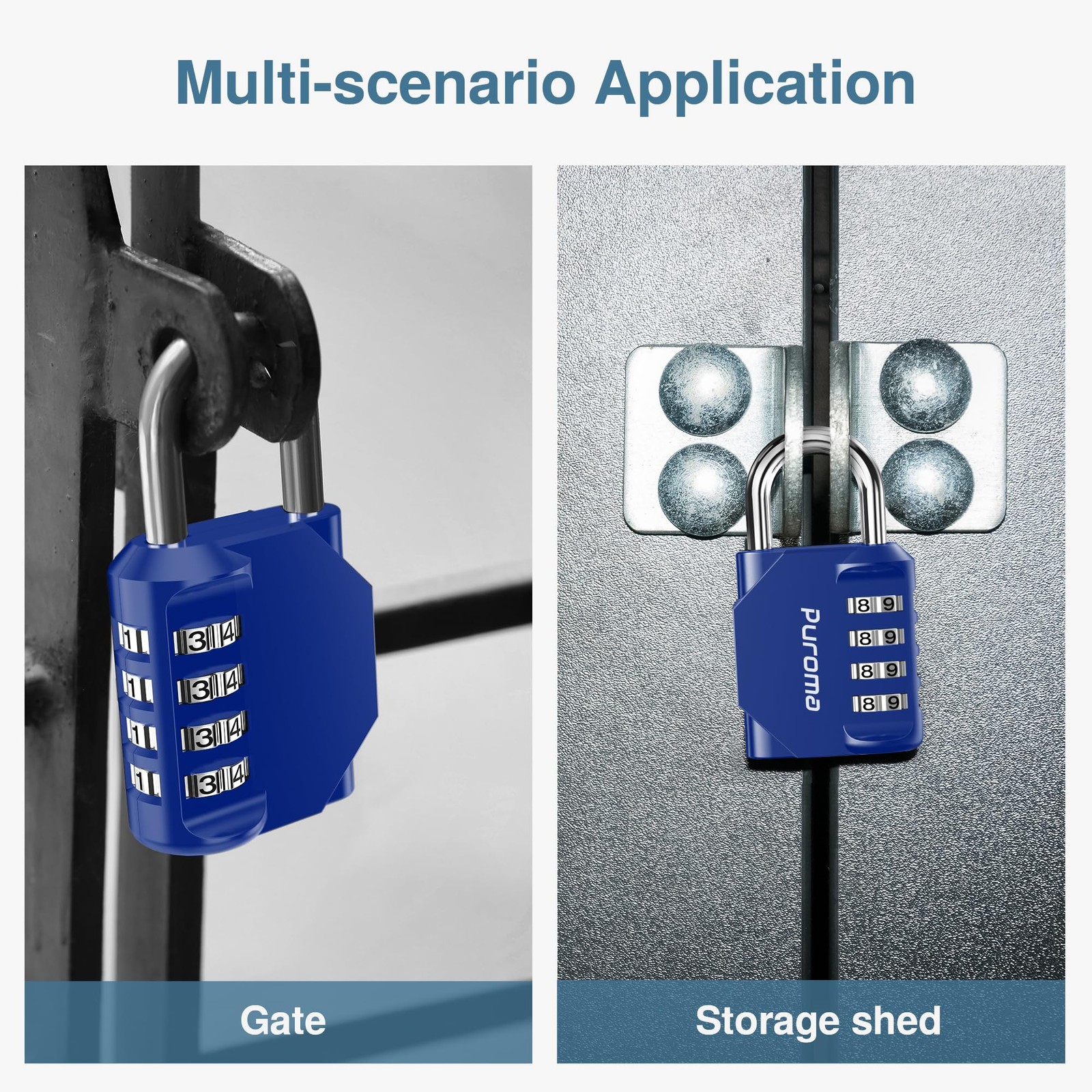 Puroma 1 Pack Combination Lock for Locker 4 Digit Outdoor Medium, Blue