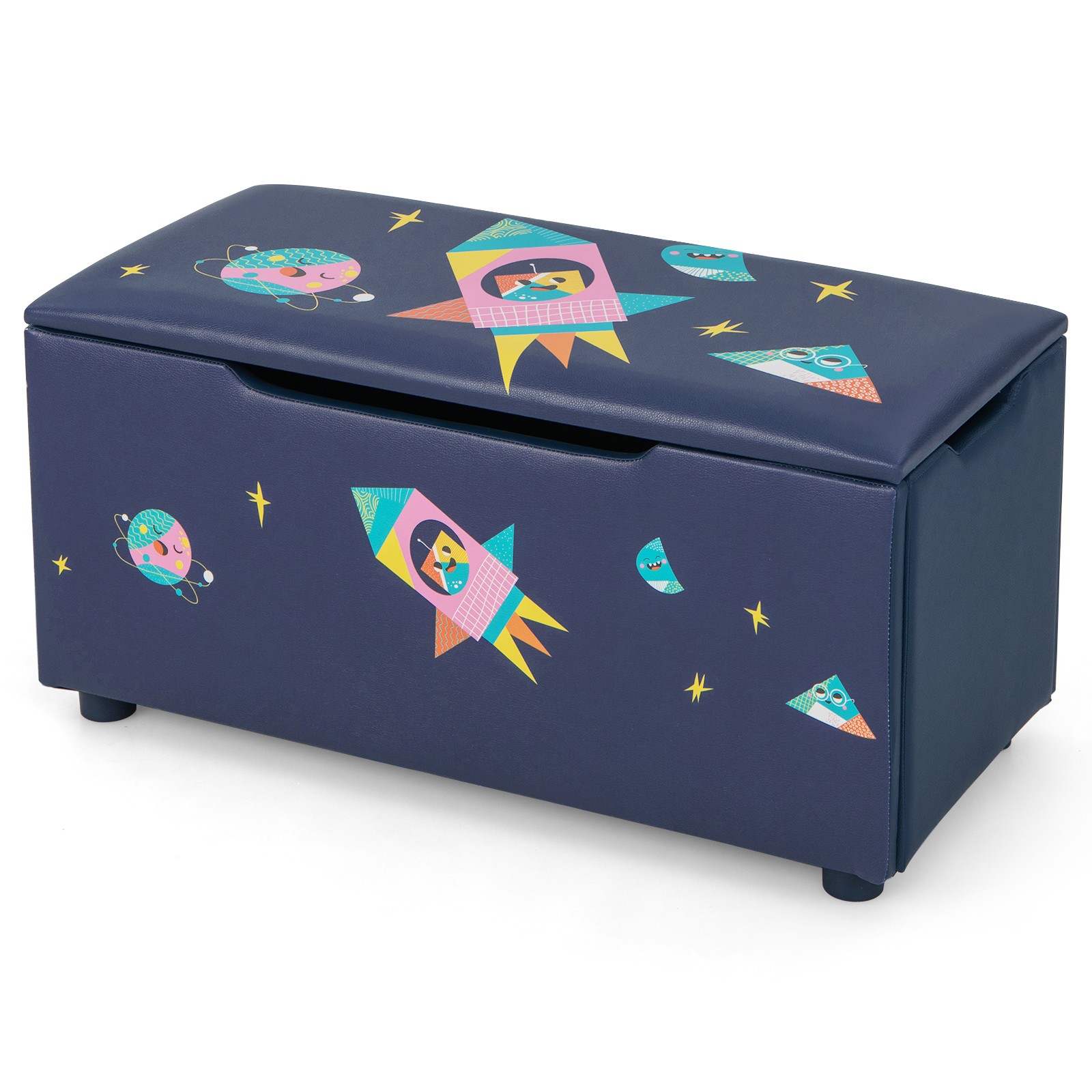 Kids Upholstered Storage Ottoman Bench Versatile Toy Chest Footrest Stool w/ Lid