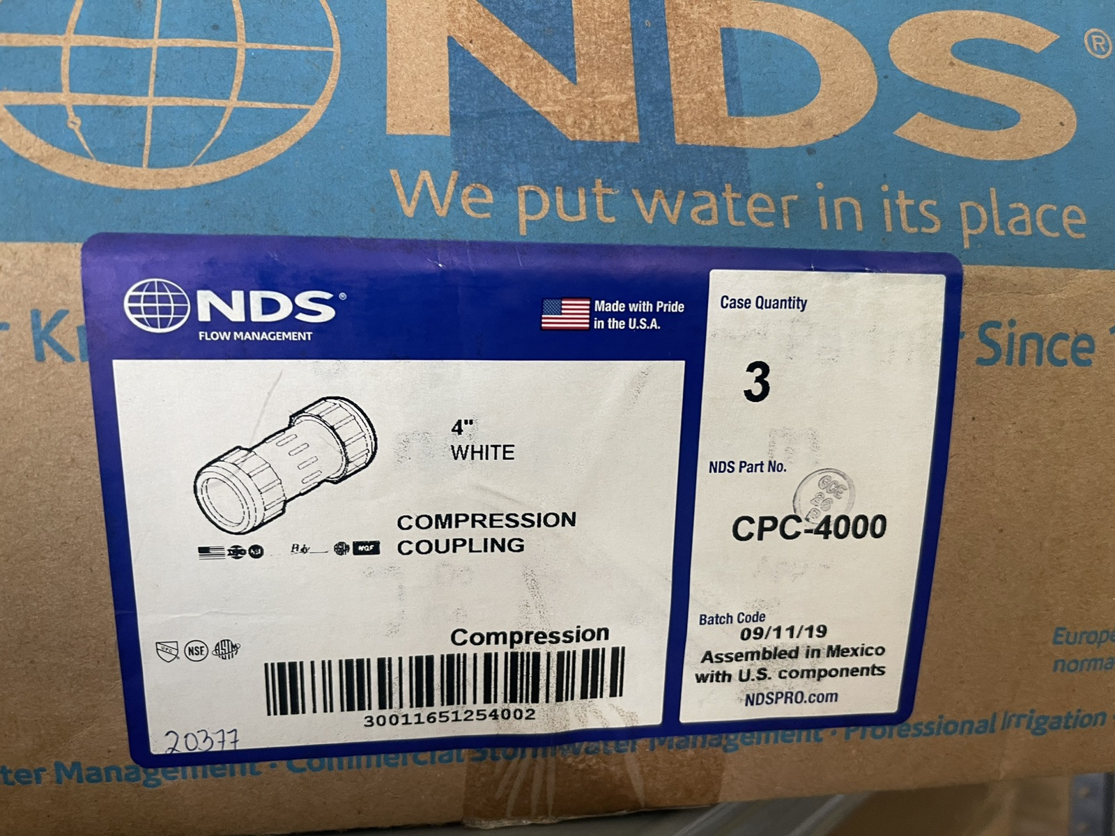 NDS Flow Management 4" inch White PVC Compression Coupling Part No CPC-4000 TM