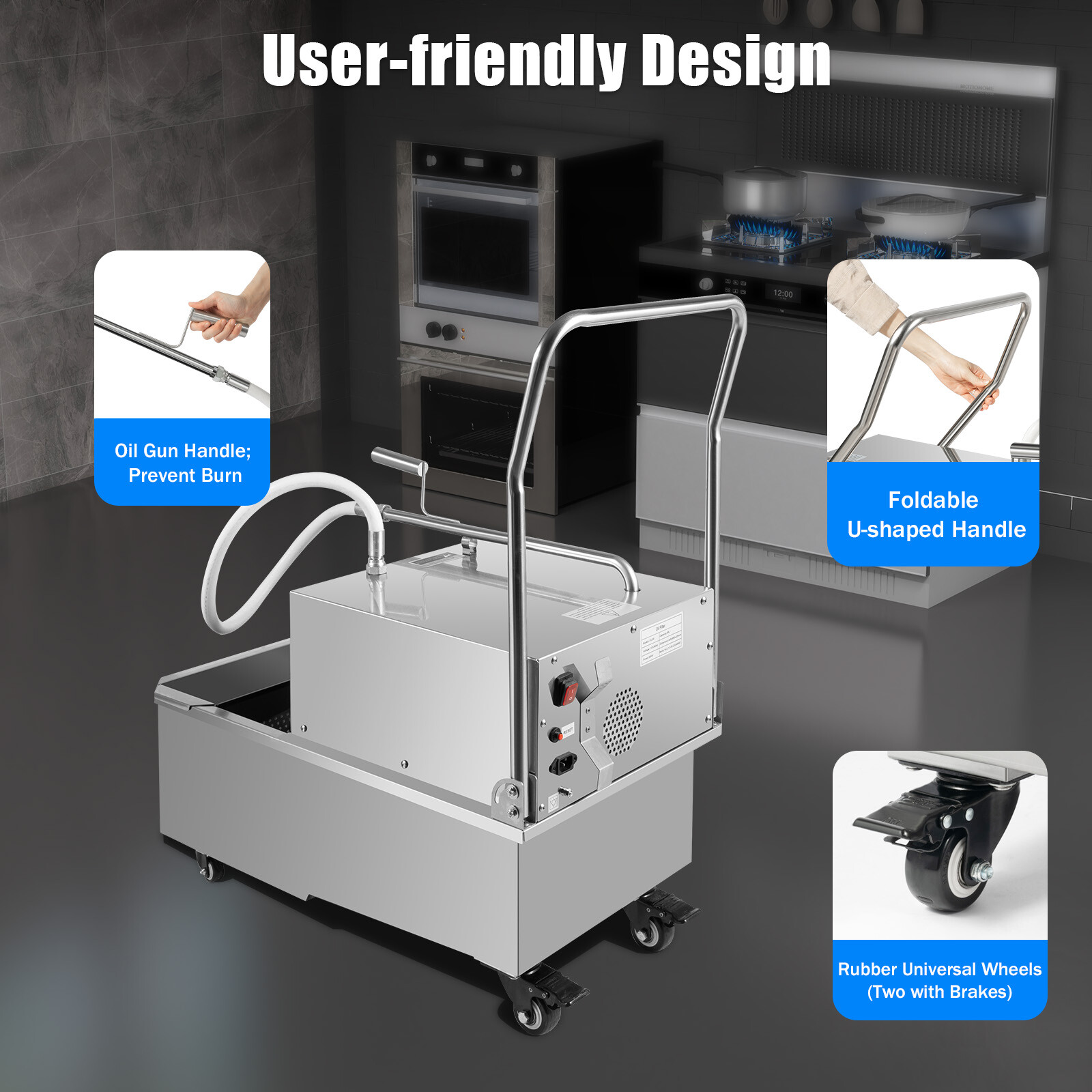 55L Commercial Oil Filler Machine Cart Mobile Fryer Oil Filter Machine Separator