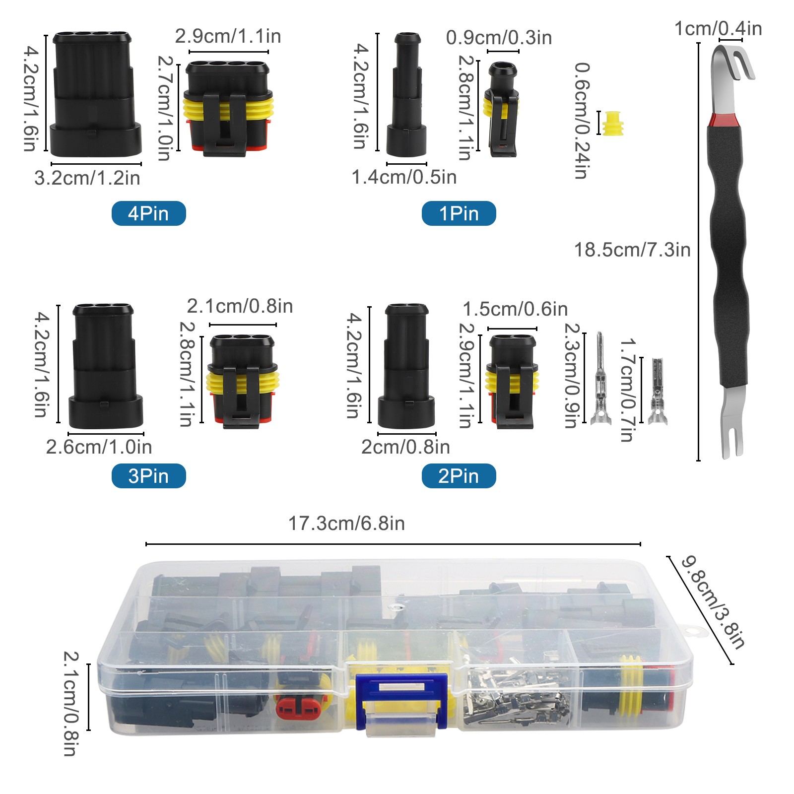97× 1-4 Pin Waterproof Connector Kit Terminals Automotive Wire Plug for Car/Boat