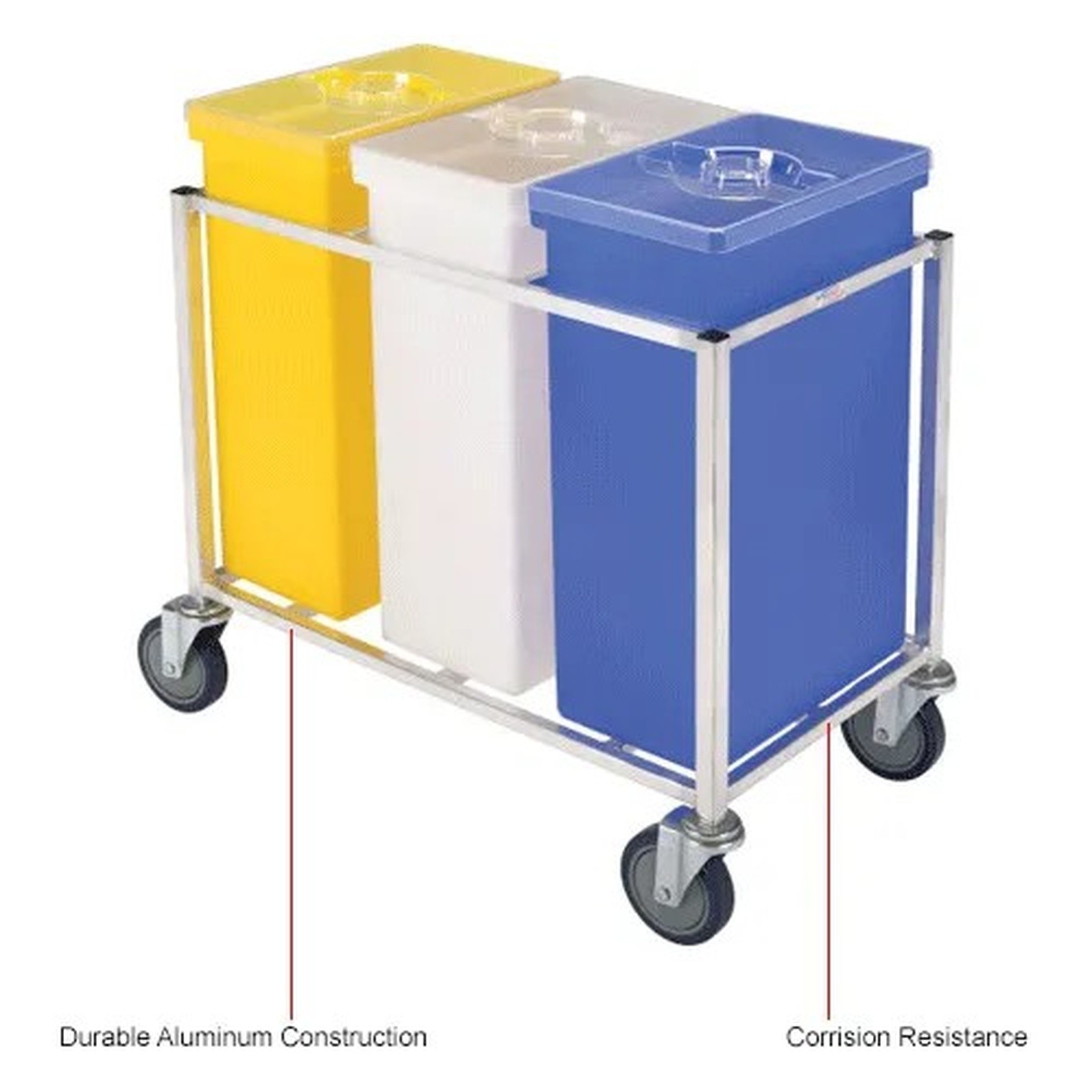 Aluminum Triple Ingredient Bin Cart W/ Bins, 31-1/2"L x 17"W x 28-3/4"H, Silver