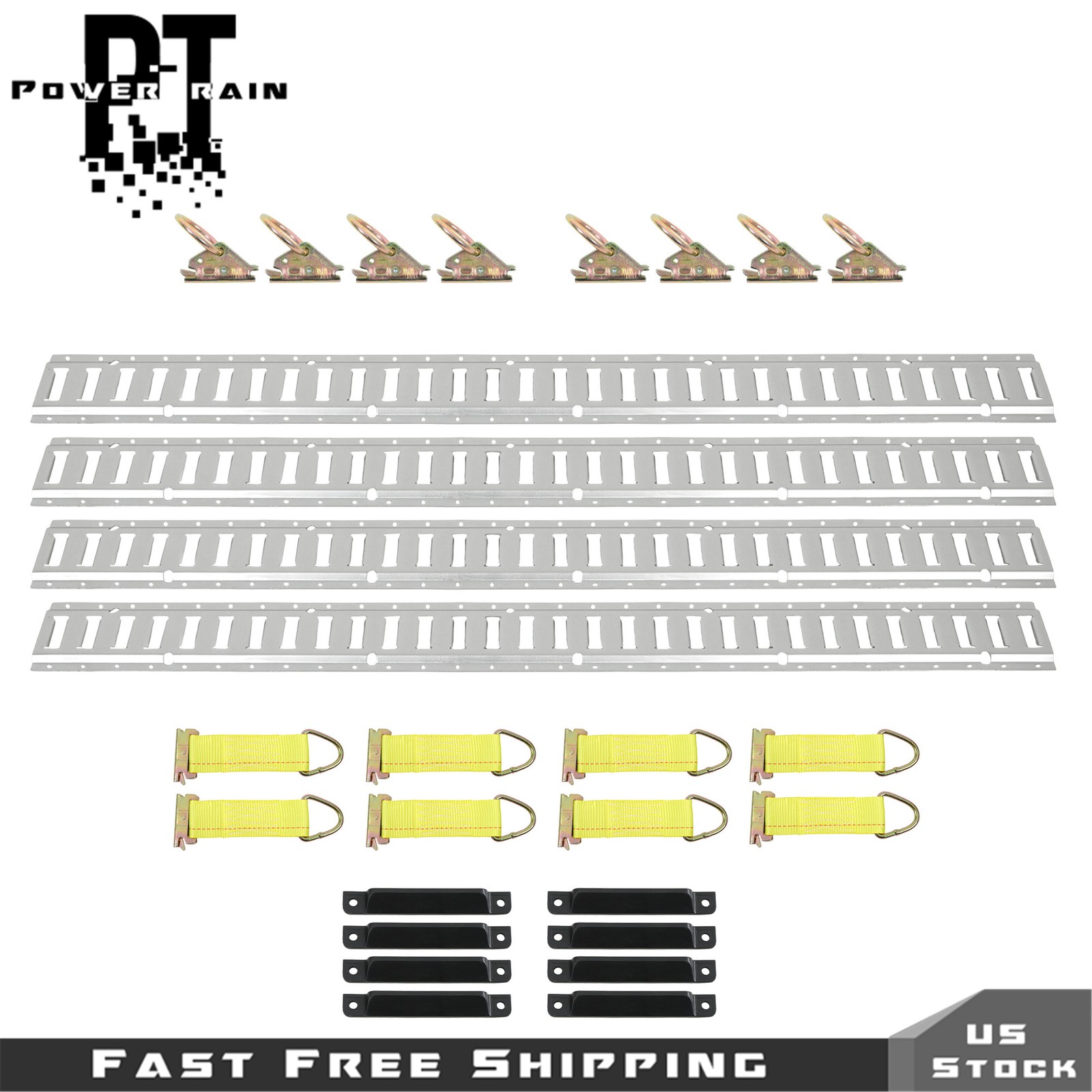 Steel 4 PCS 5' E-Track Rails with Caps Straps O-Rings Tie Down Kit