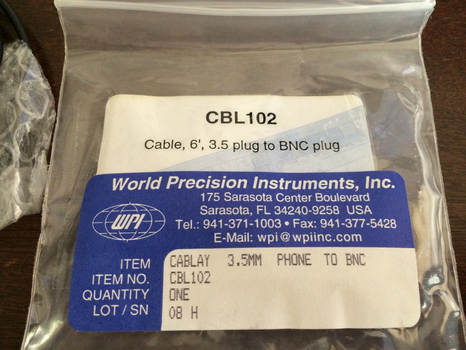 World Precision Instruments CBL102 6' 3.5mm phone plug to BNC plug