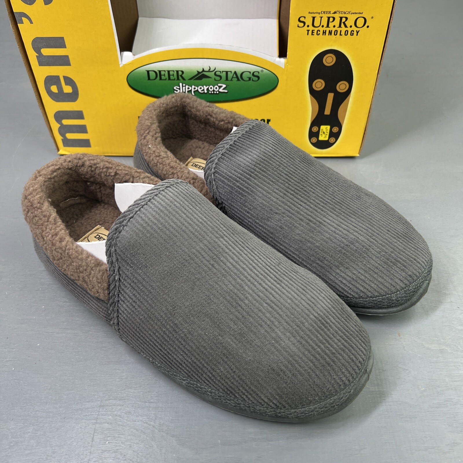 Deer Stags Slipperooz Mens Gray Tweed House Slippers Shoe Size 10 NIB