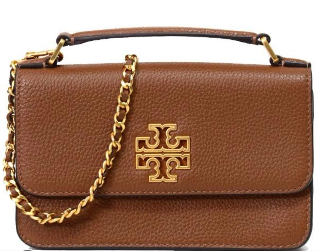 Tory Burch Pebbled Leather Britten Convertible Flap Chain Shoulder Bag Black