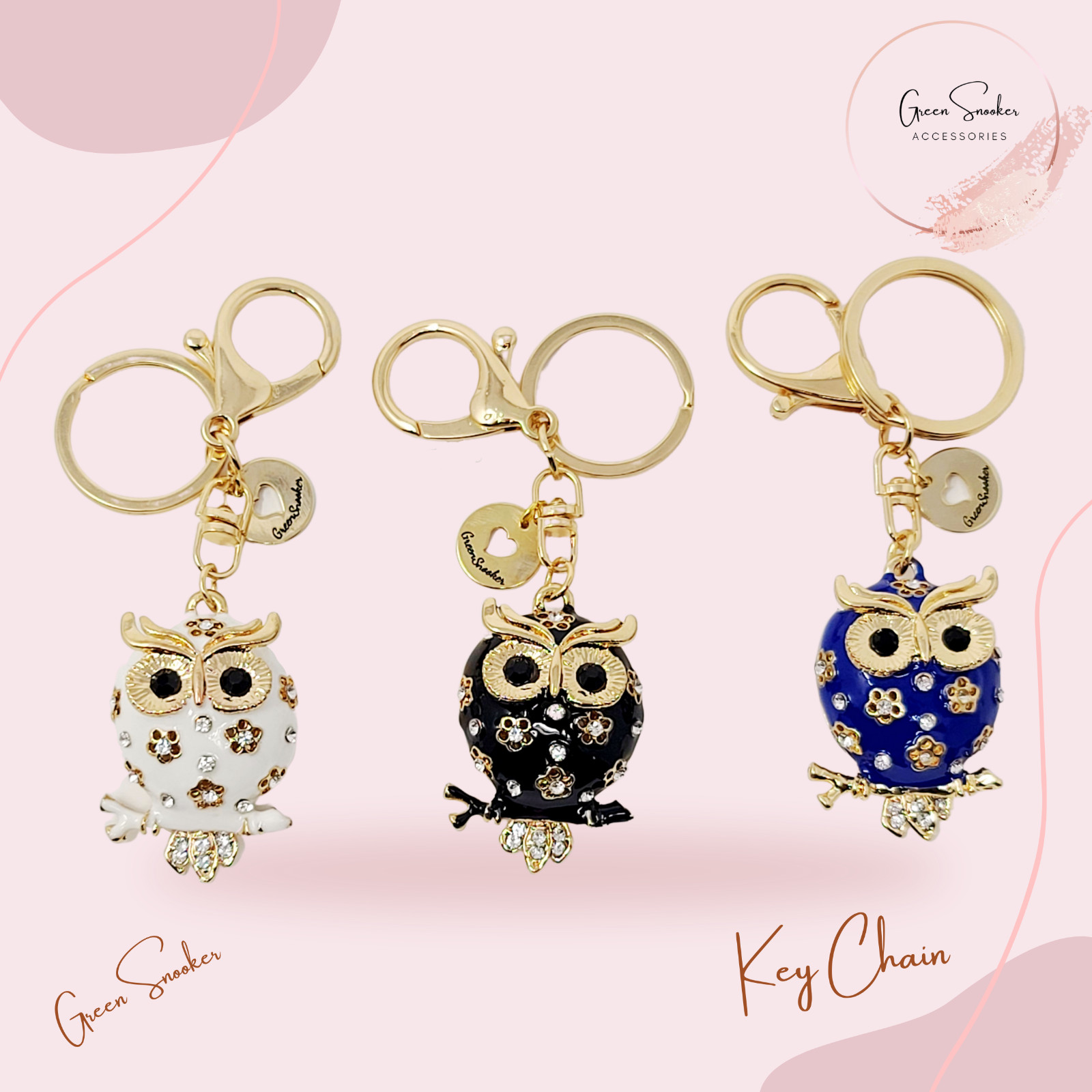 GreenSnooker, Keychain Cute Owl Pendant, Rhinestone, bag pendant,
