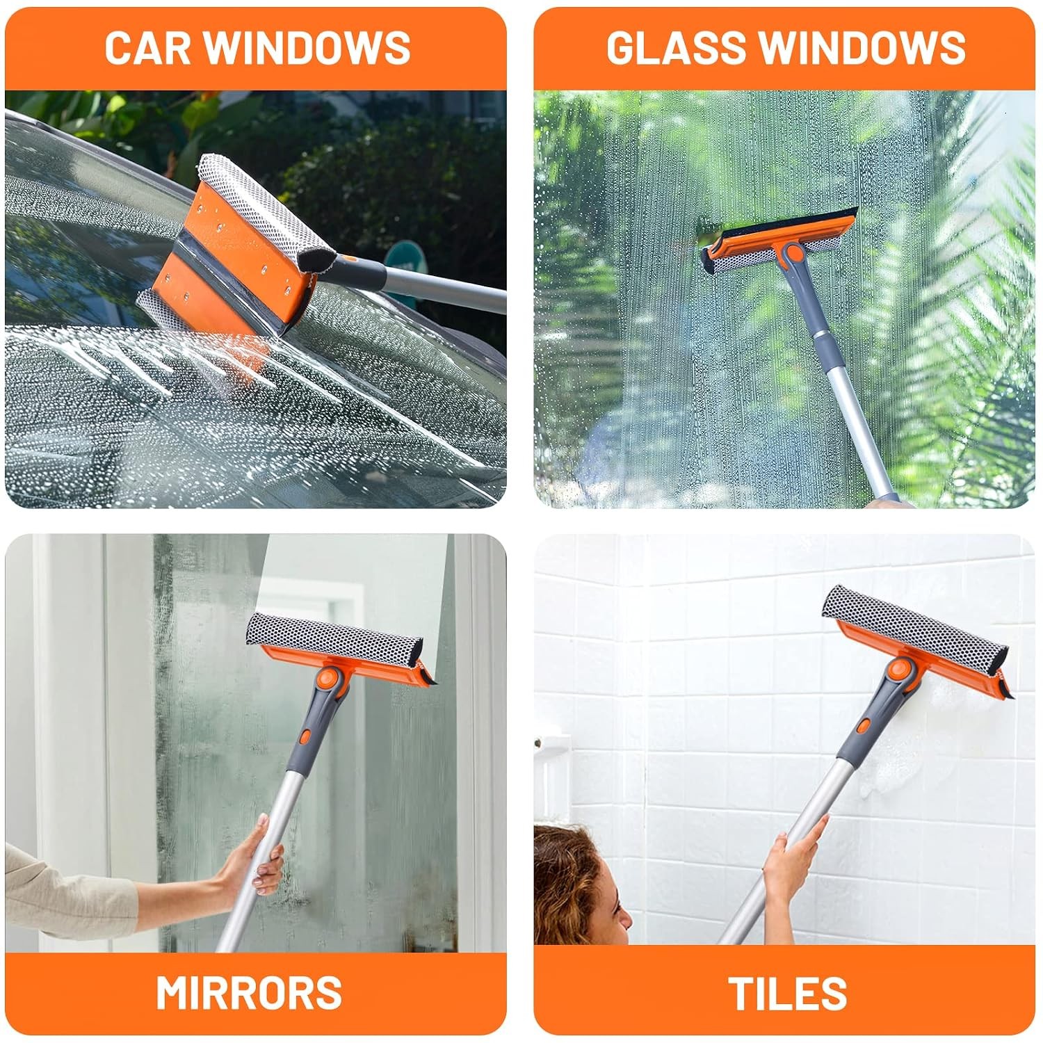 eazer Professional Window Squeegee, 2-in-1 Rotatable Squeegee for Window Cleanin