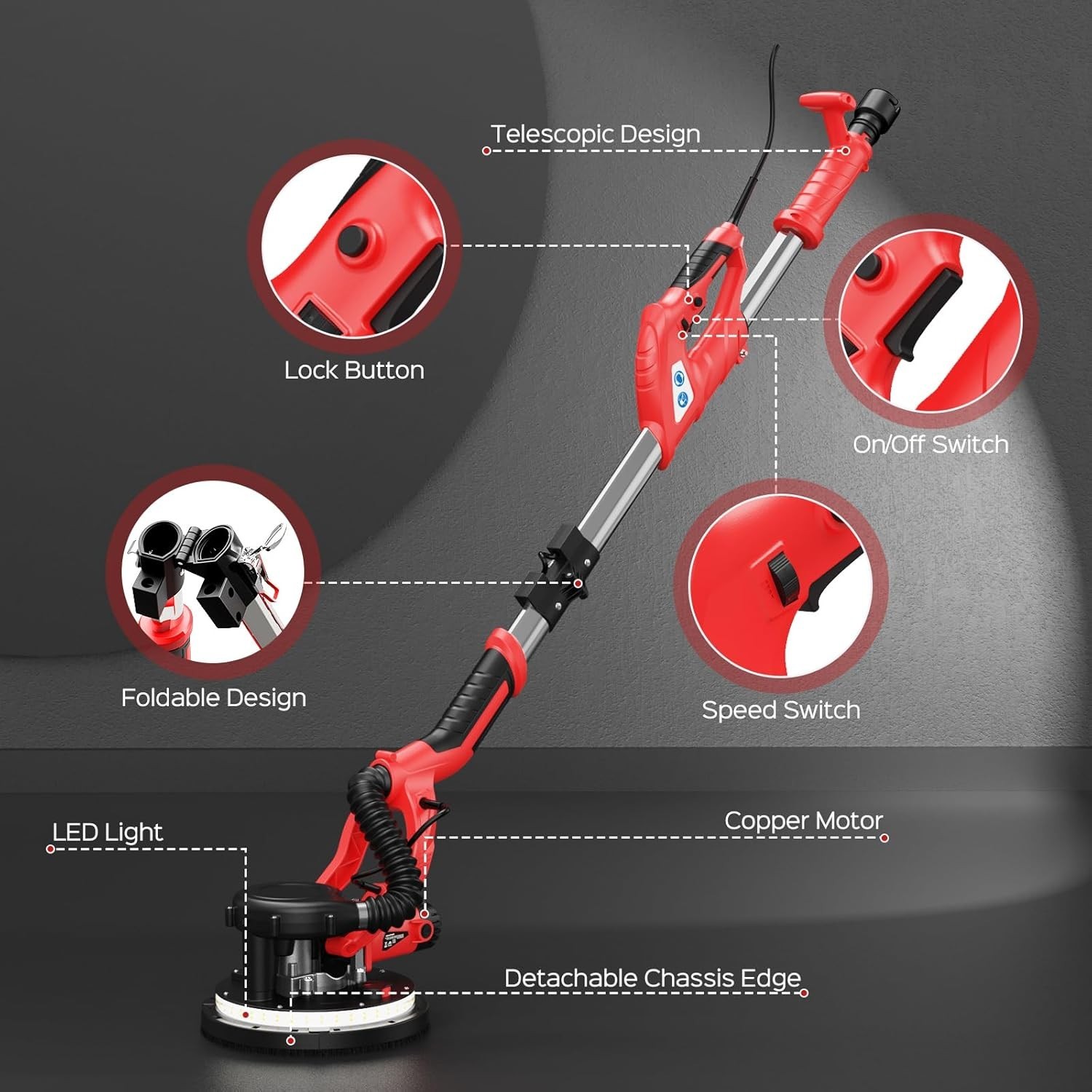 Drywall Sander, 2025 Upgraded 8-Amp Popcorn Ceiling Removal Tool with 7 Variable
