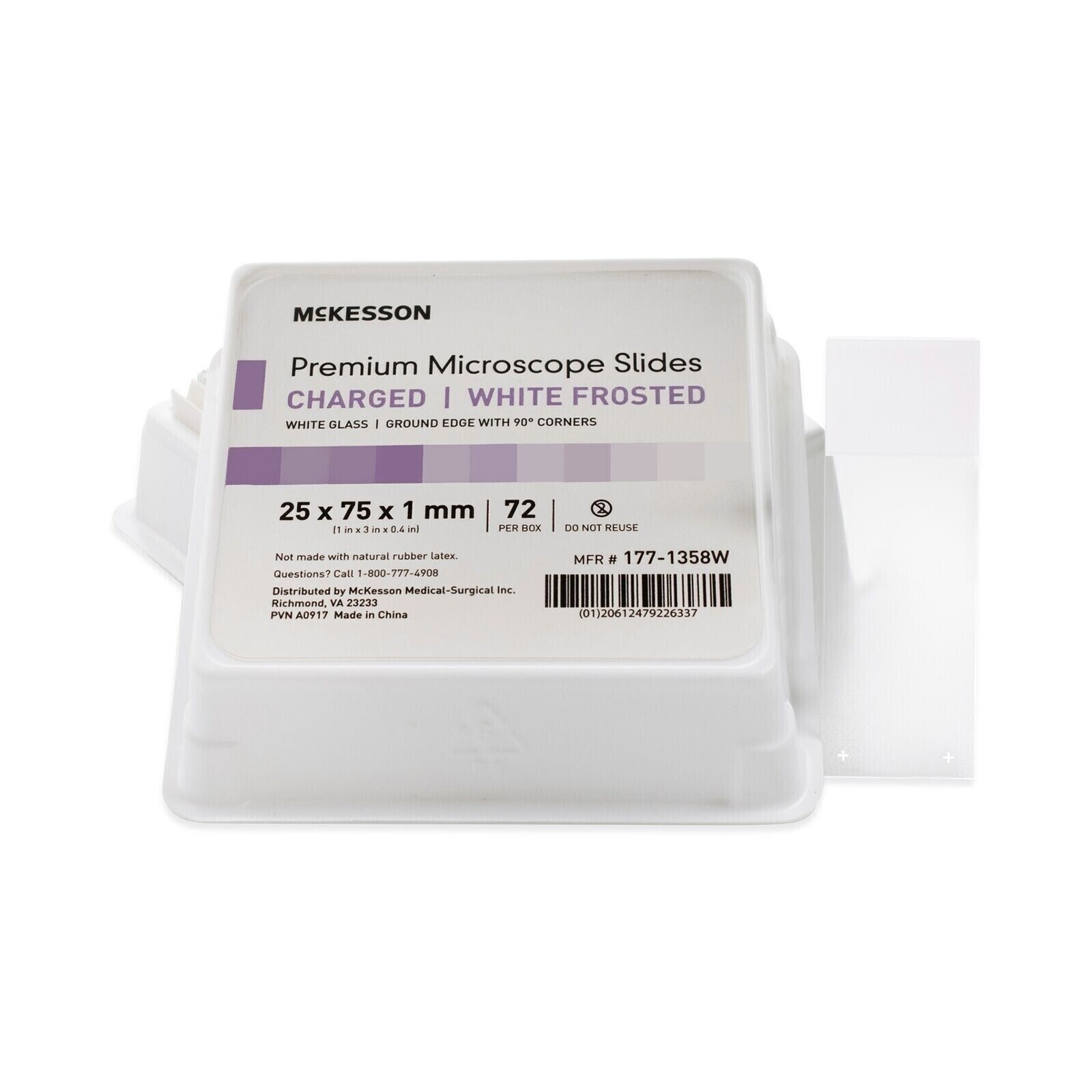 McKesson Glass Charged Microscope Slide 25 x 75 x 1 mm White Frosted End, 72 pcs