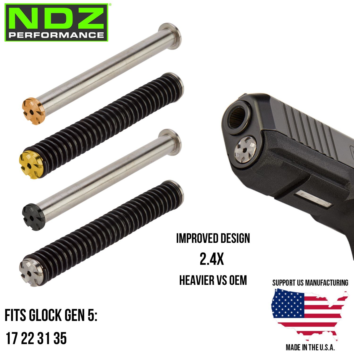 Heavyweight Guide Rod Assembly for Glock 17 22 31 35 Gen 5 Stainless Steel ISMI