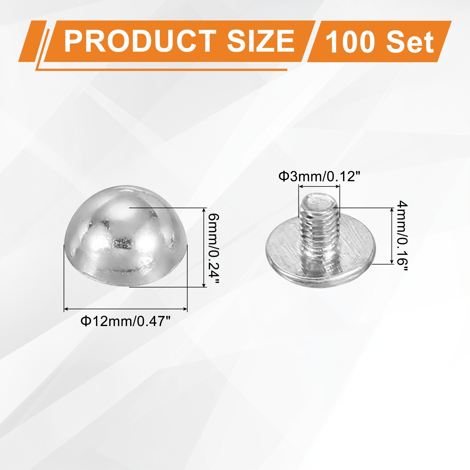 100 1/2" Silver Craft Tip Rivet Sets with Screw Back
