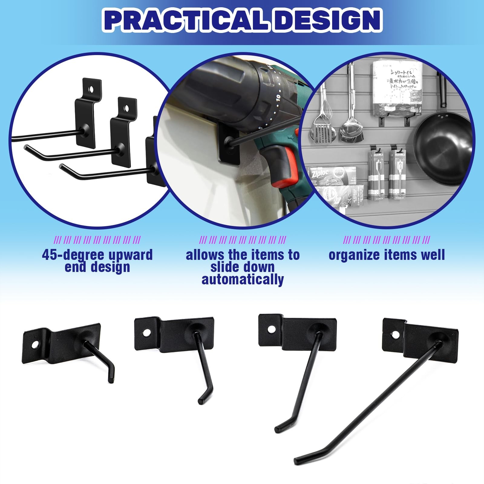 Slatwall Panel Hooks 2 Inch Metal Display Hanger Hooks Black 50 PCS Set