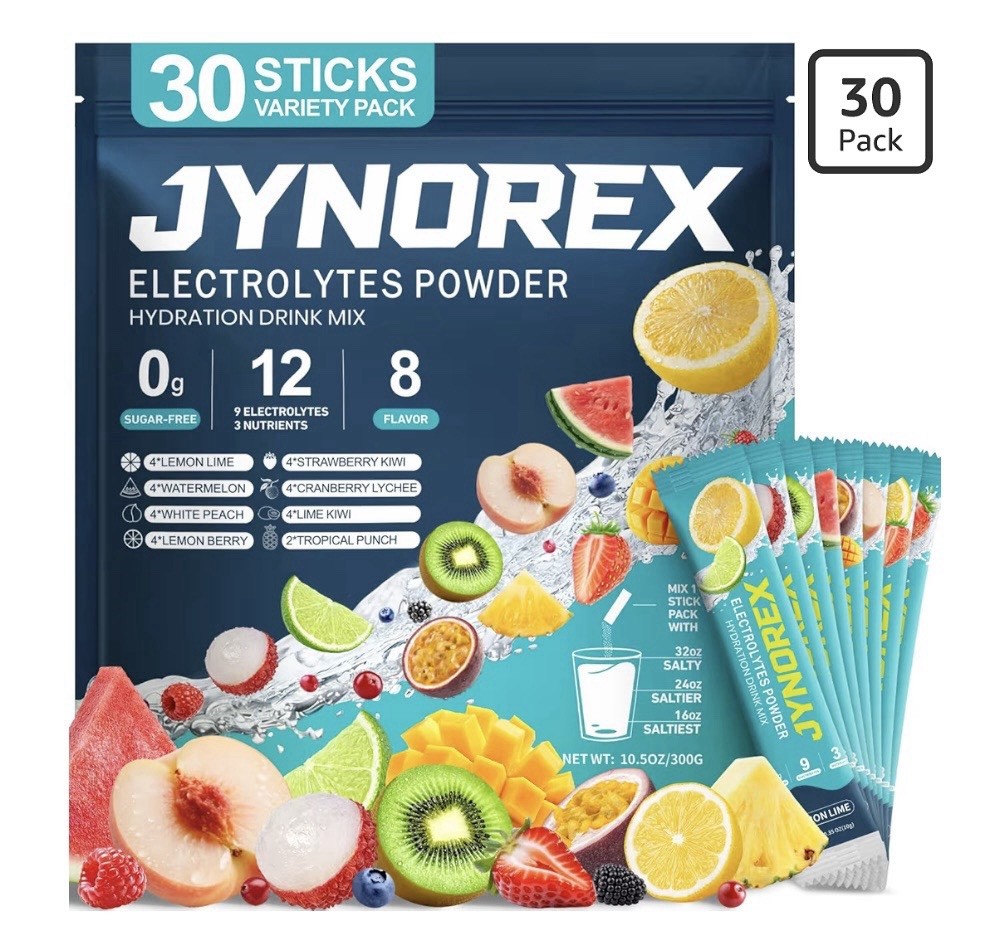 JYNOREX Sugar-Free Electrolytes Powder Drink Mix Variety Pack, 30 Sticks